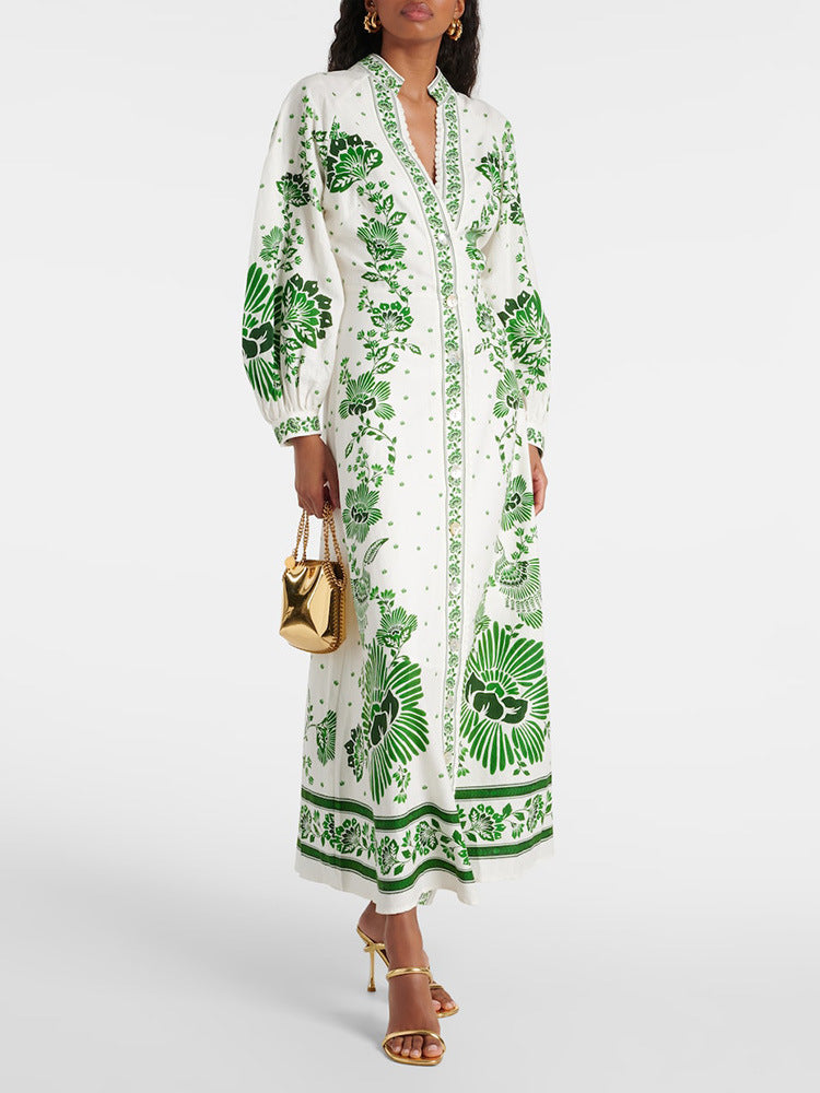 Mariah – Trendy V-hals maxi-jurk met lange mouwen en tailleband