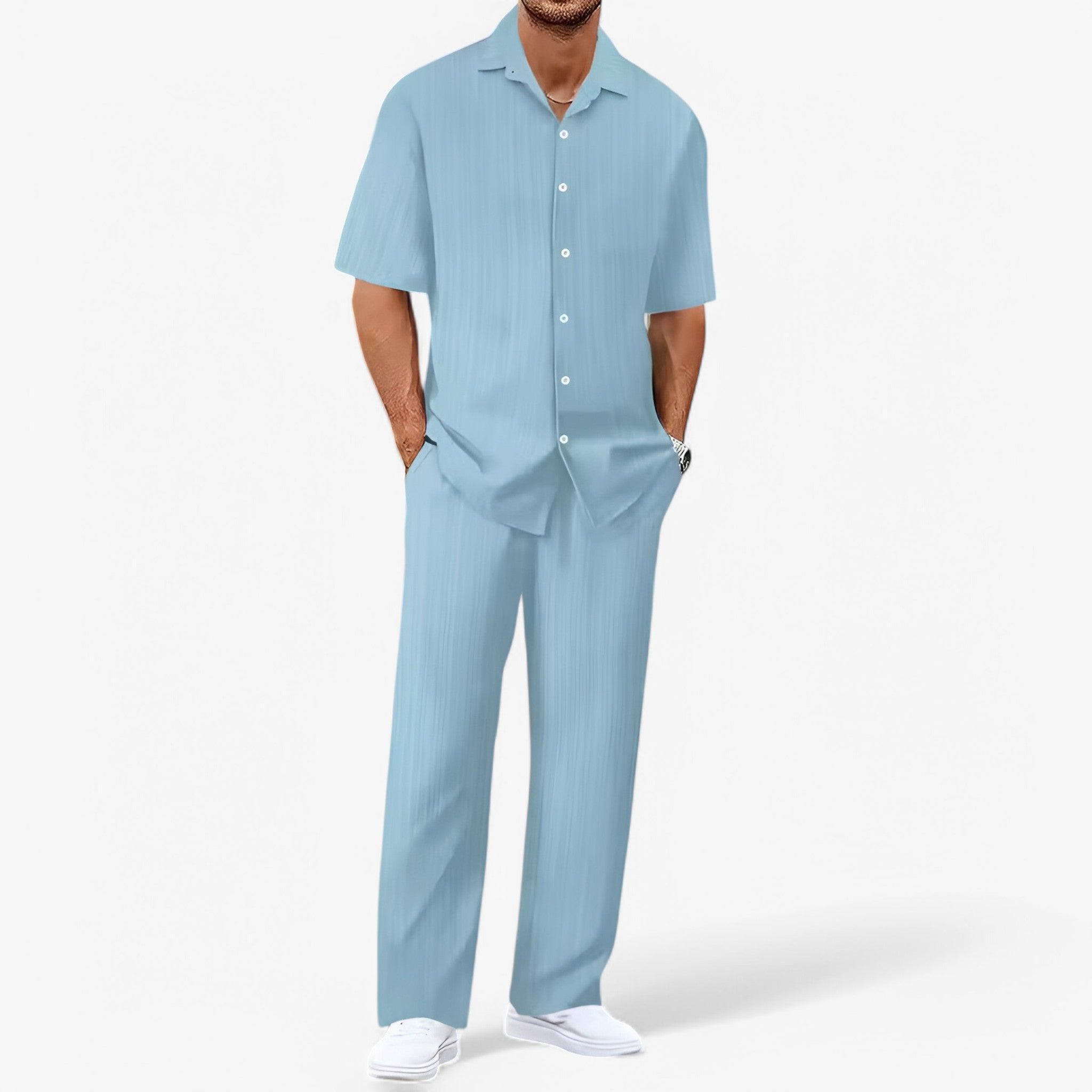 Rayan - Getailleerde tweedelige set met klassiek overhemd en taps toelopende broek