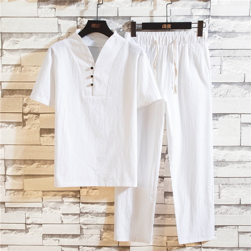 Root - Stijlvolle tweedelig set met overhemd met korte mouwen en relaxte broek