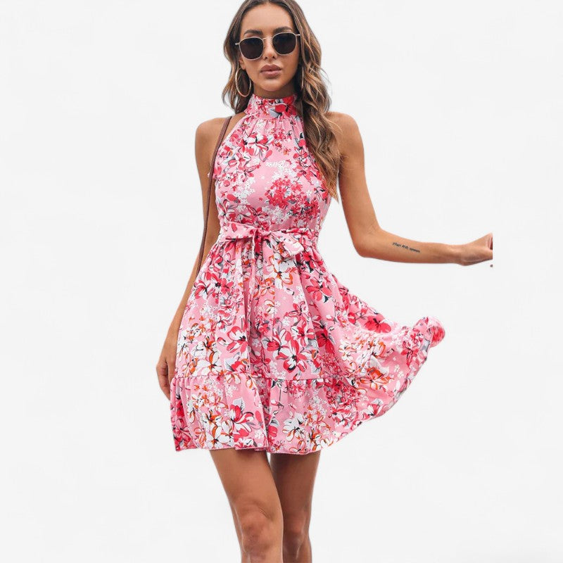 Taylor - Mouwloze Jurk met Halterhals en Bloemenprint