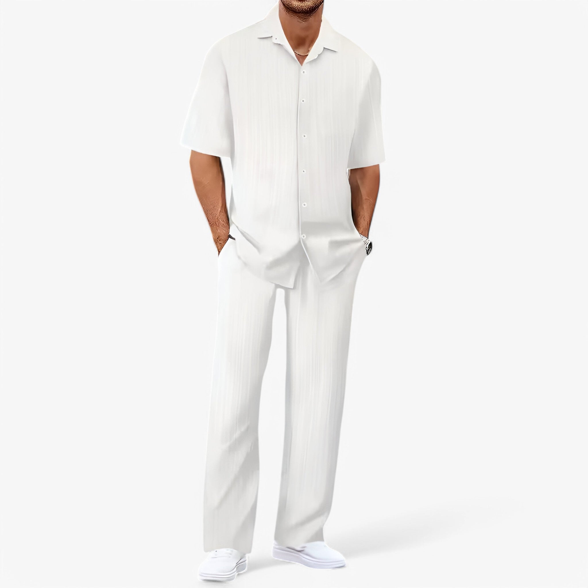 Rayan - Getailleerde tweedelige set met klassiek overhemd en taps toelopende broek