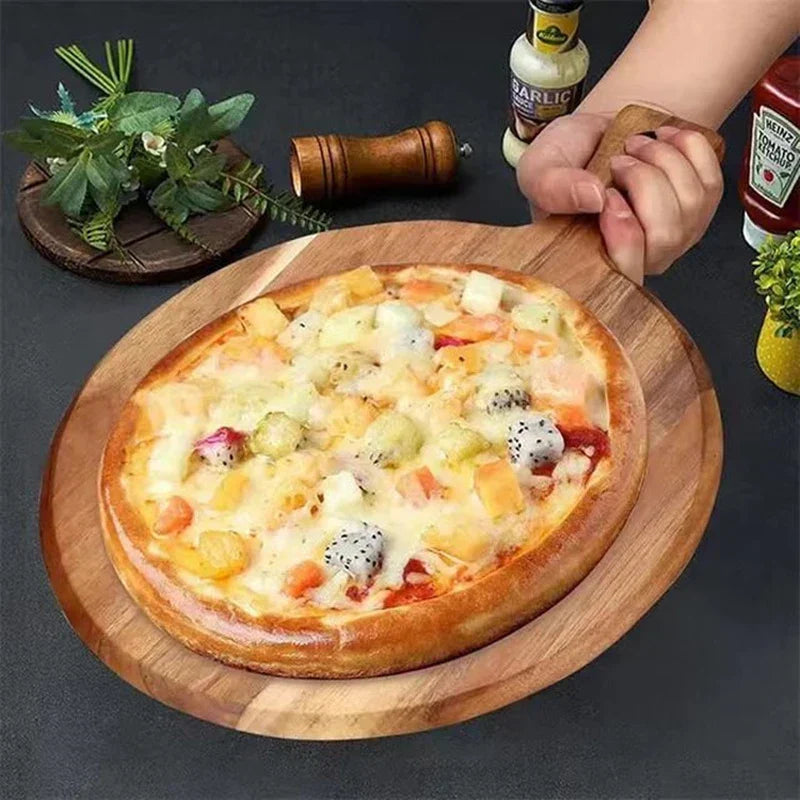 ServeCraft – Rustieke pizzaschep en serveerplank met strak handvat en afgerond oppervlak