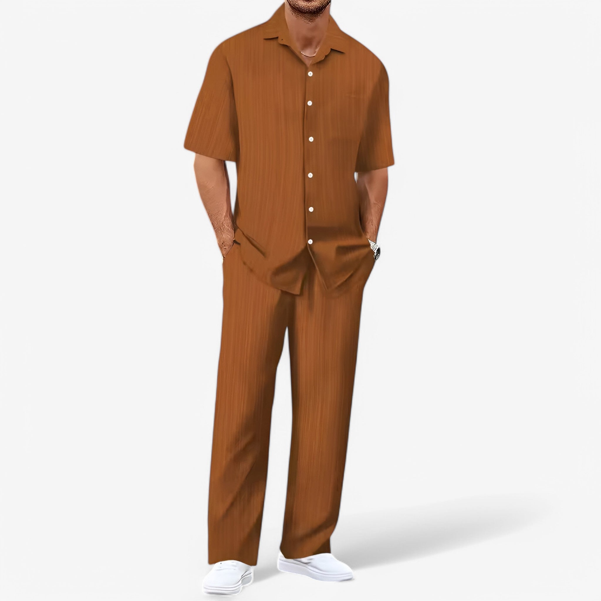 Rayan - Getailleerde tweedelige set met klassiek overhemd en taps toelopende broek