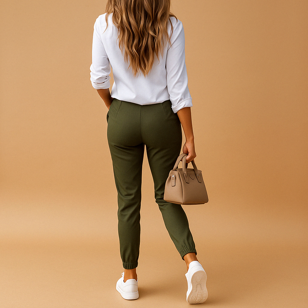 Lily – Moderne slim fit broek met zijzak en knoopdetails