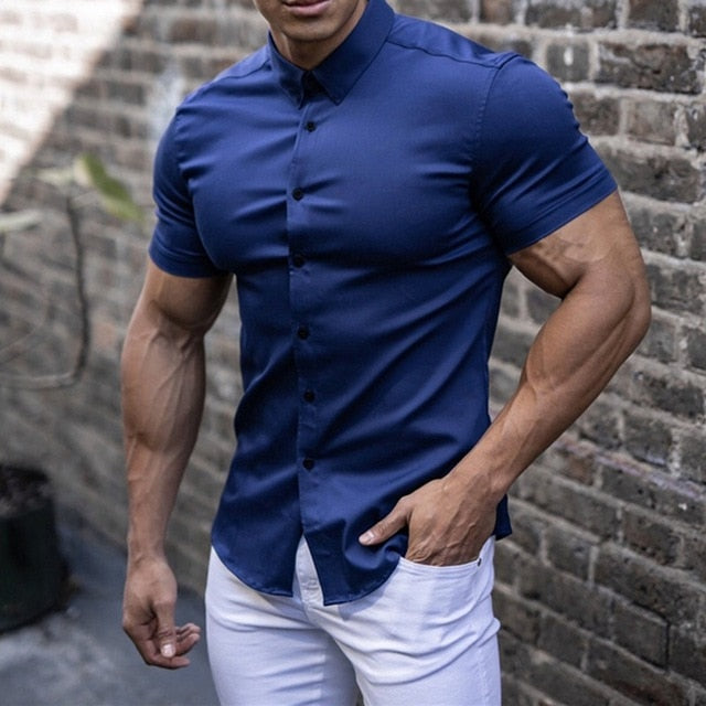 Luca - Gestroomlijnd overhemd met korte mouwen en button-down kraag voor een scherpe look