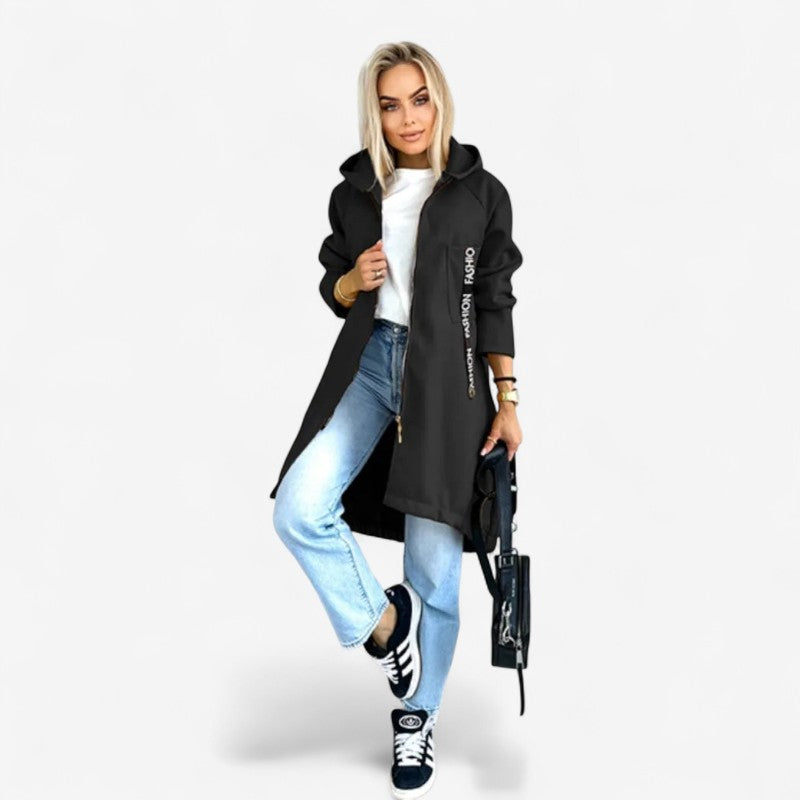 Violet – Lange jas met ritssluiting en capuchon