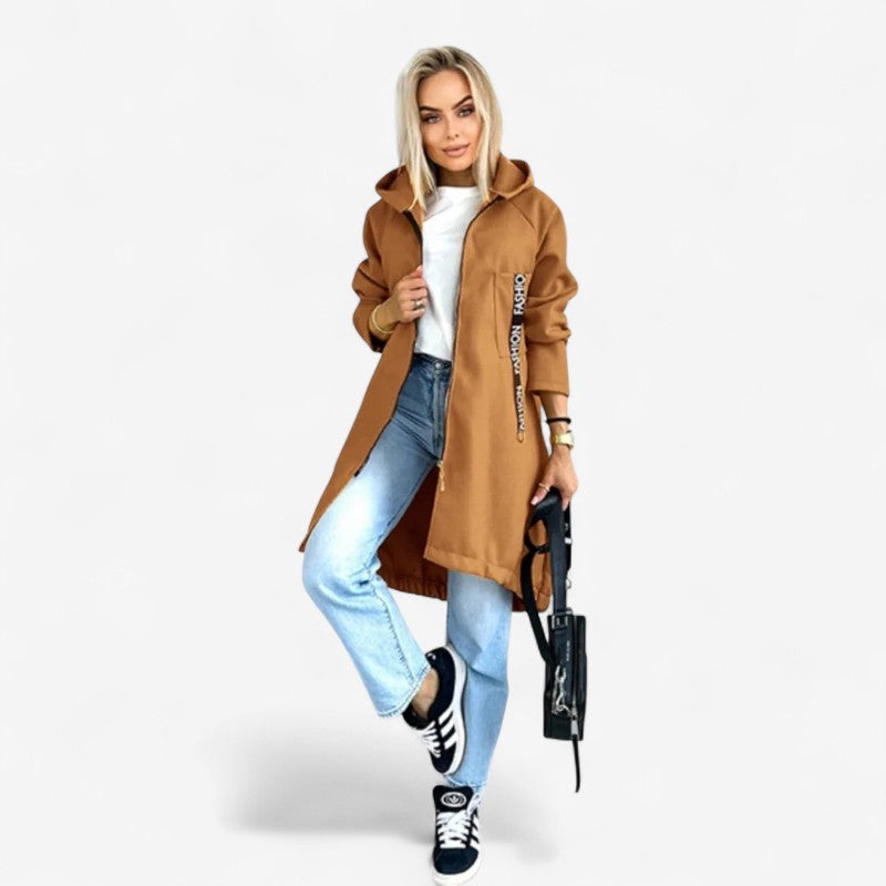 Violet – Lange jas met ritssluiting en capuchon