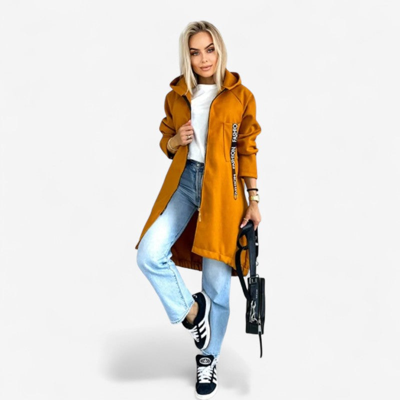 Violet – Lange jas met ritssluiting en capuchon