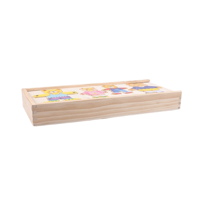 BearDrobe – Houten aankleedpuzzelset voor kinderen met verwisselbare outfitstukken