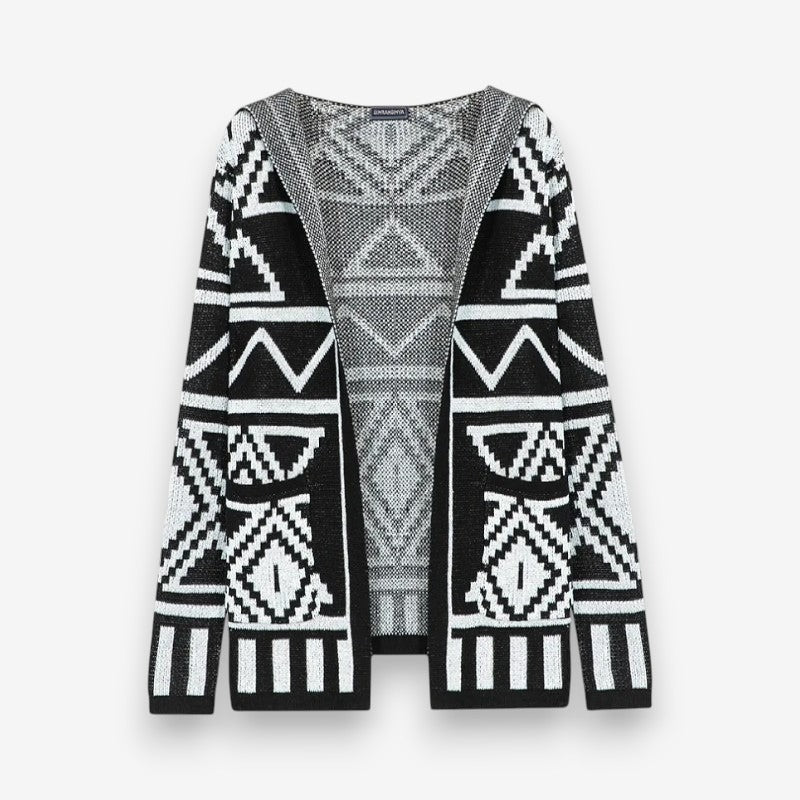 Adam – Lange Mouw Cardigan met Capuchon en Geometrisch Patroon