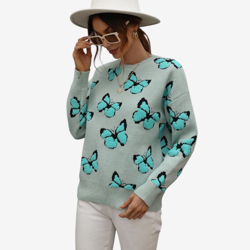 Mila – Trui met lange mouwen ronde hals en vlinderborduursel