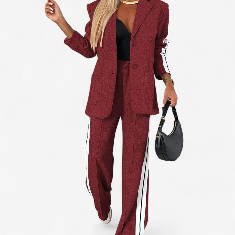 Ashley – Tweedelige Set met Lange Mouwen Blazer en Wijd Pijp Broek