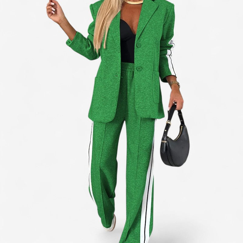 Ashley – Tweedelige Set met Lange Mouwen Blazer en Wijd Pijp Broek