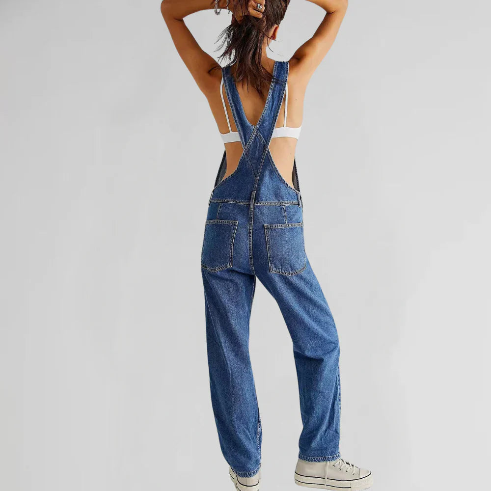Areina - Eigentijdse jumpsuit met schouderbandjes en zakken