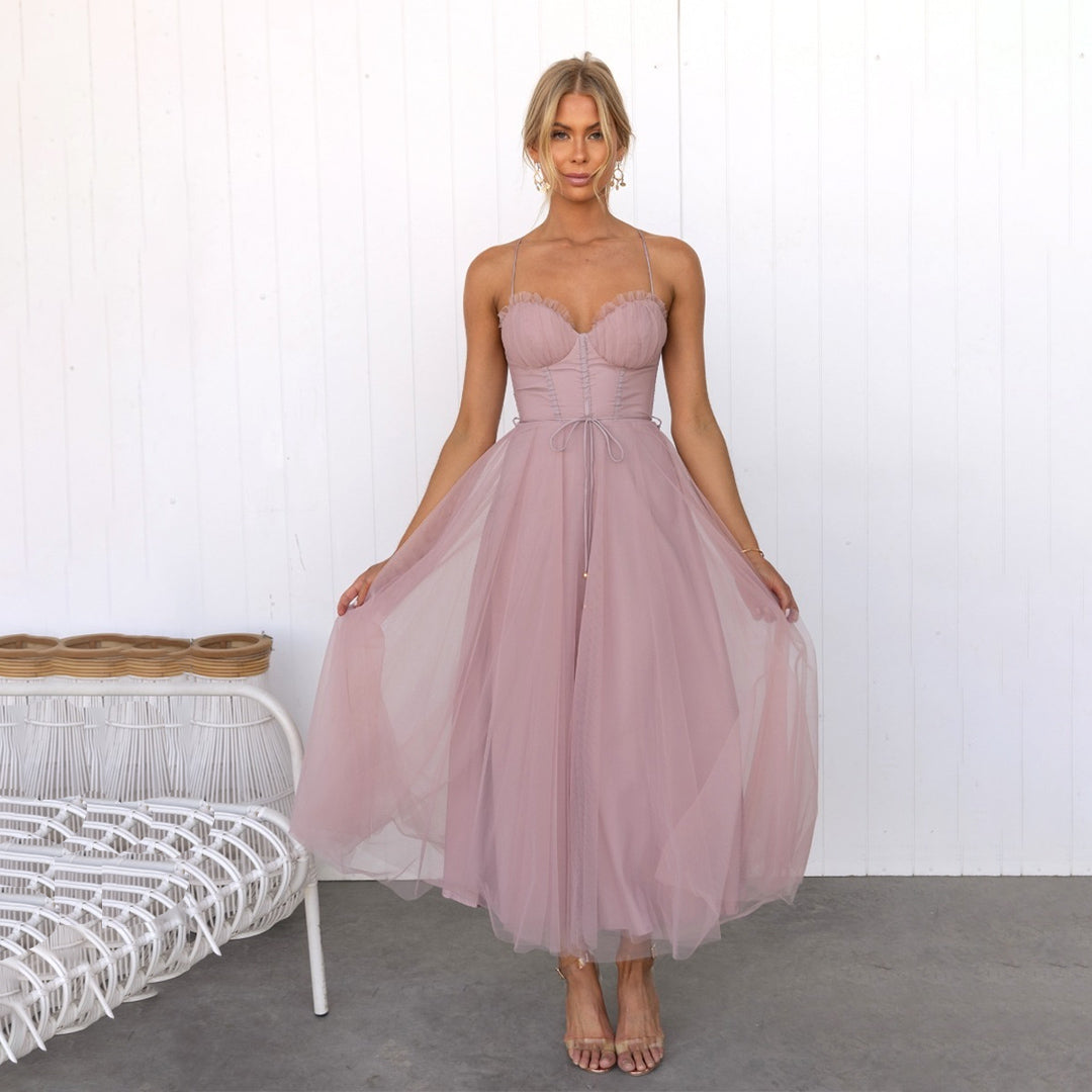 Adeline - Luxueuze mouwloze jurk met mesh bandjes