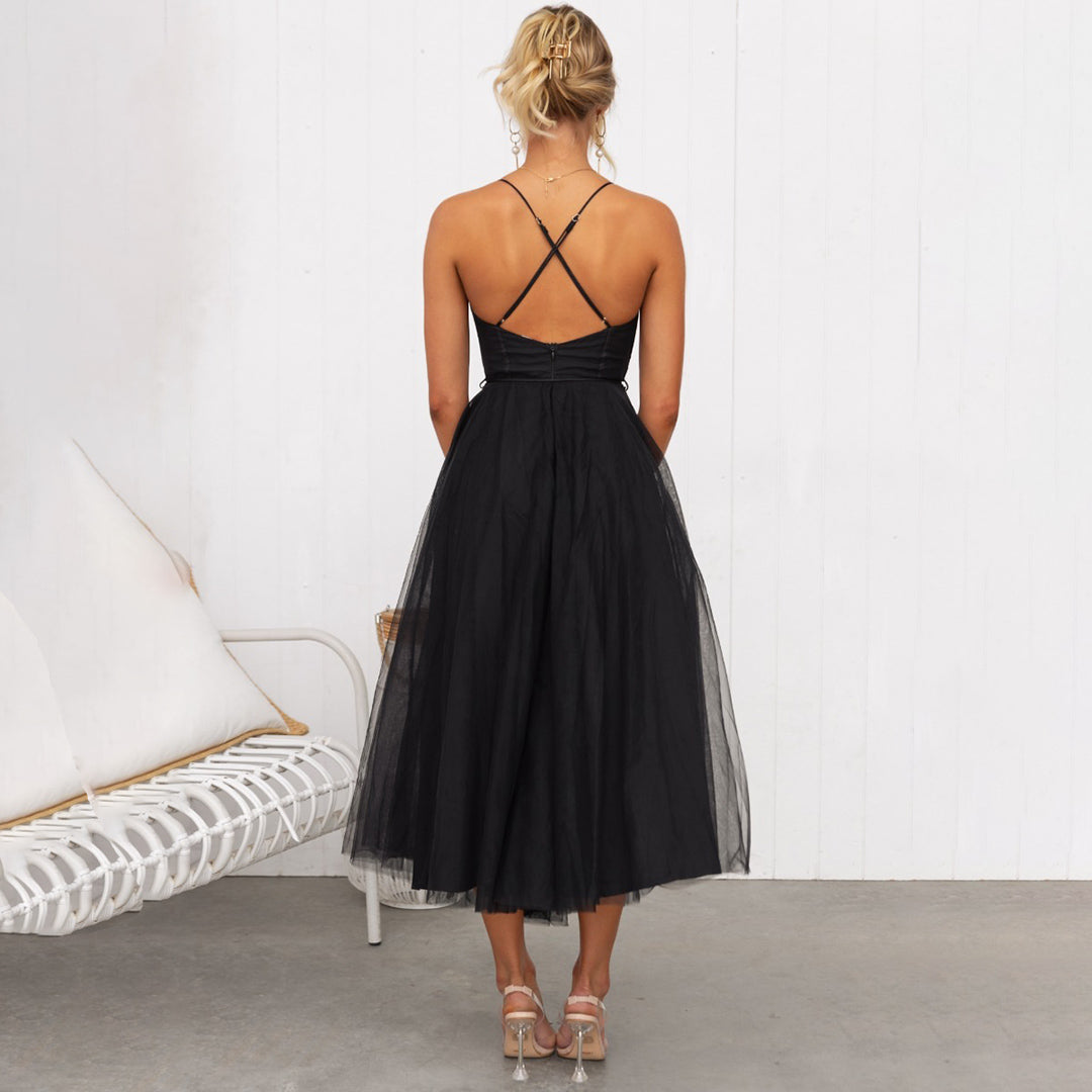 Adeline - Luxueuze mouwloze jurk met mesh bandjes