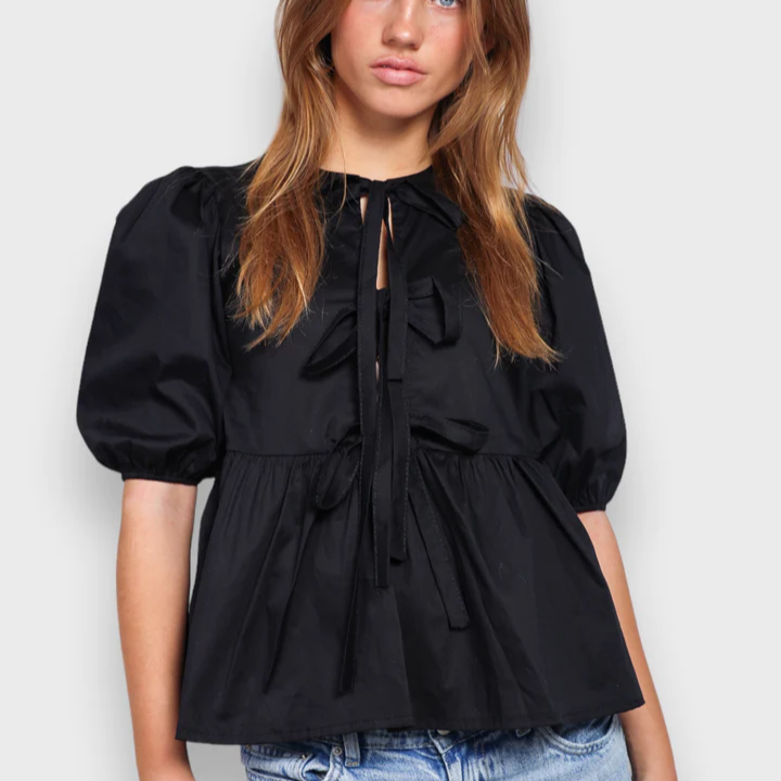 Hannah - Stijlvolle blouse met pofmouwen en open halslijn