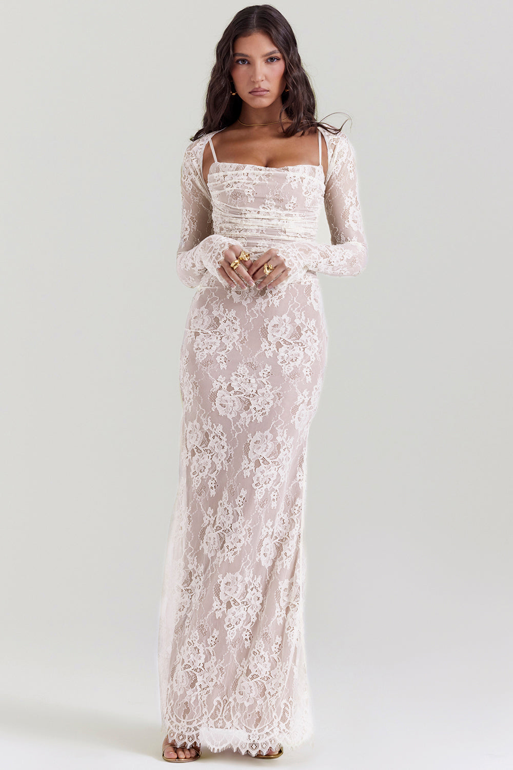 Isadora – Elegante maxi-jurk met lange mouwen en strakke pasvorm