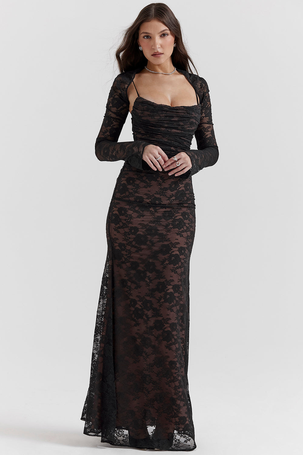Isadora – Elegante maxi-jurk met lange mouwen en strakke pasvorm