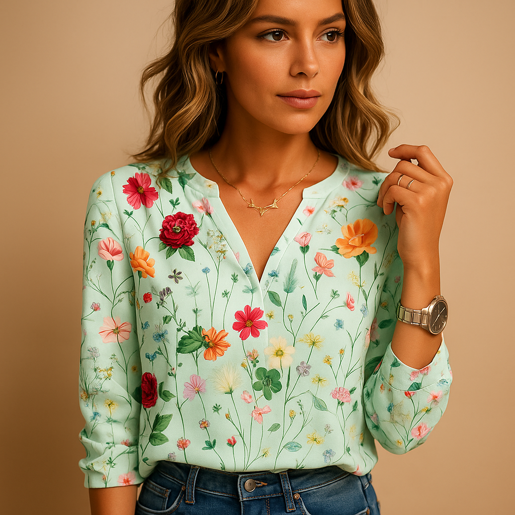 Keilani – Stijlvolle bloemenprint blouse met lange mouwen en V-hals