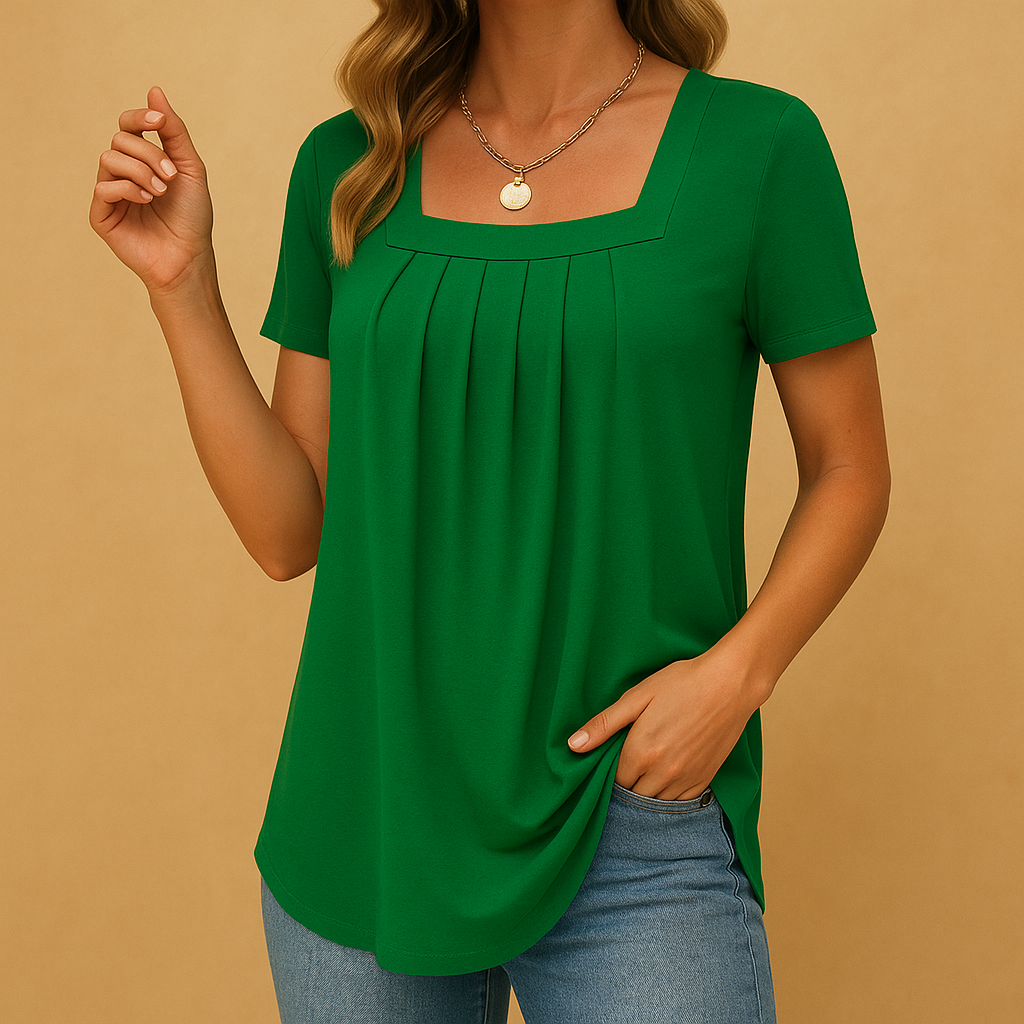 Anya – Relaxte blouse met vierkante hals en korte mouwen