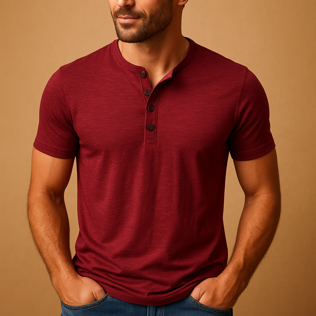 Ethan – Klassiek T-shirt met korte mouwen, ronde hals en knoopdetails