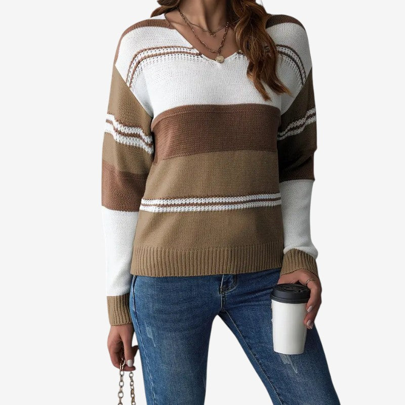 Athena – Trui met Lange Mouwen V Hals en Geribde Afwerking