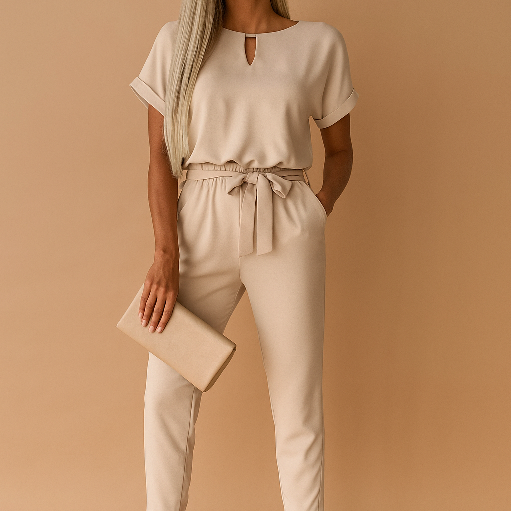 Delia - Modren Jumpsuit met hoge tailleband en korte mouwen