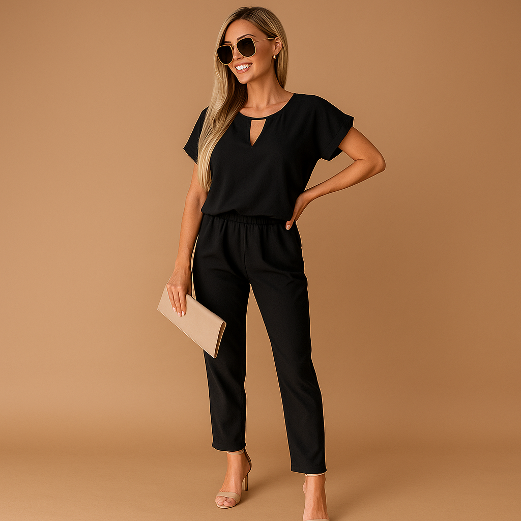Delia - Modren Jumpsuit met hoge tailleband en korte mouwen