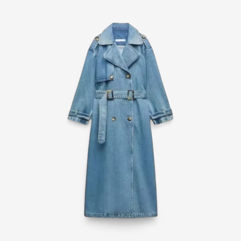 Emery – Lange Mouw Trenchcoat met Knopen aan de Voorkant en Tailleceintuur