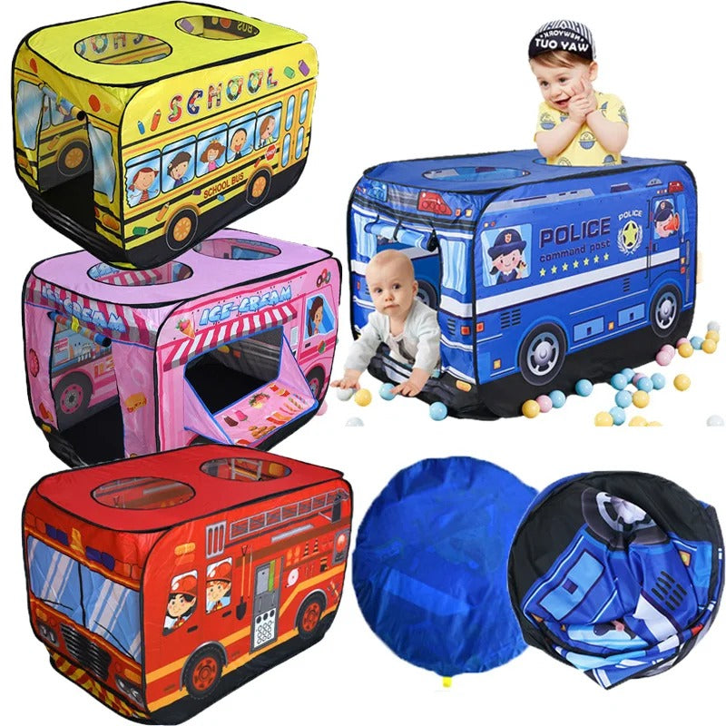 PlayScape – Opvouwbare speeltent met print van bus en brandweerwagen