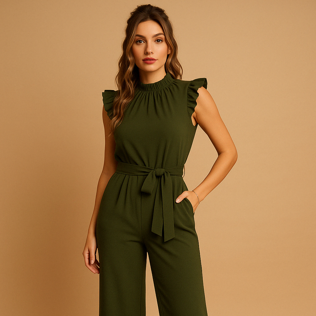 Nolira – Klassieke jumpsuit met tailleband en hoge halslijn