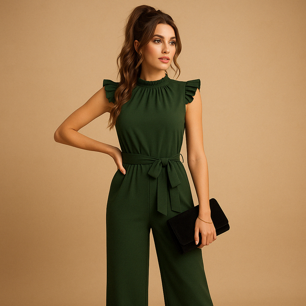 Nolira – Klassieke jumpsuit met tailleband en hoge halslijn