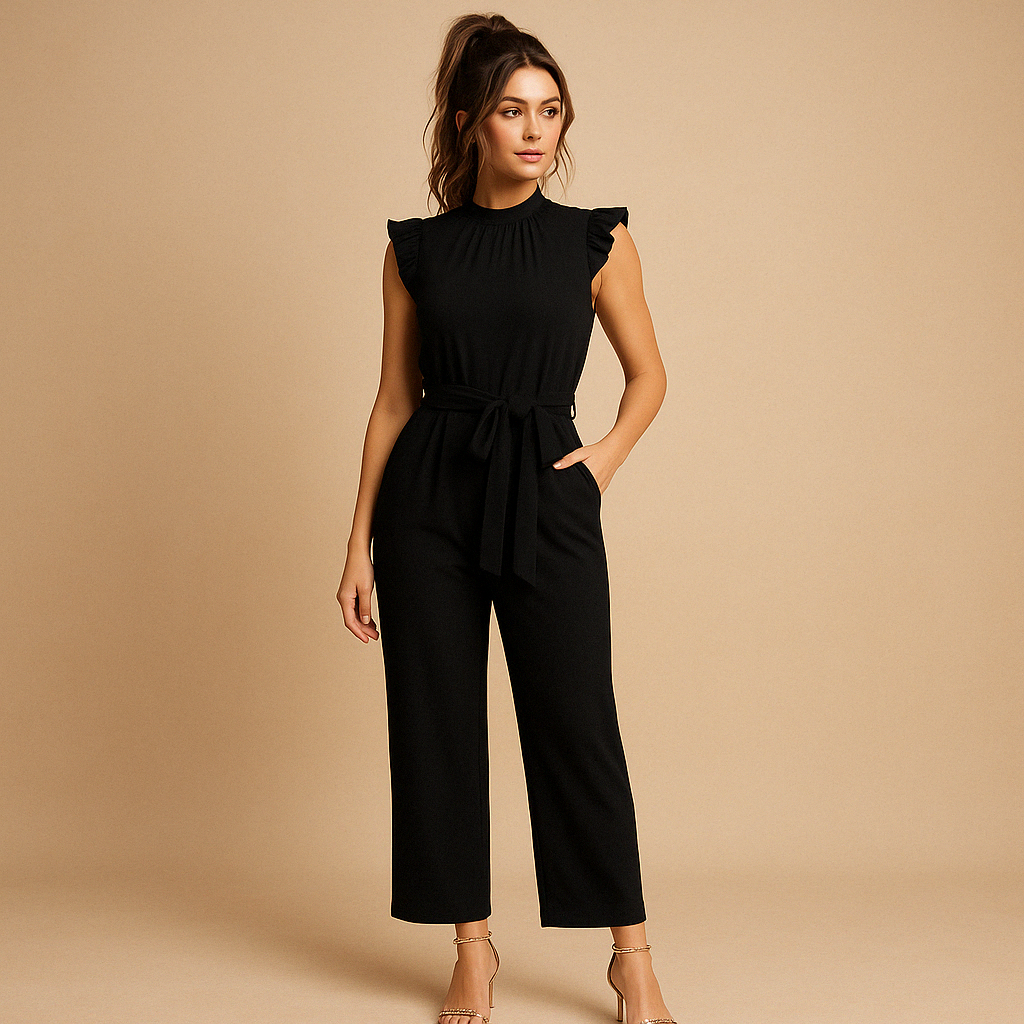 Nolira – Klassieke jumpsuit met tailleband en hoge halslijn