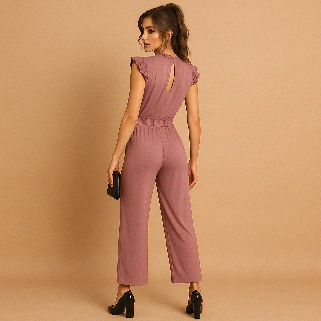Nolira – Klassieke jumpsuit met tailleband en hoge halslijn