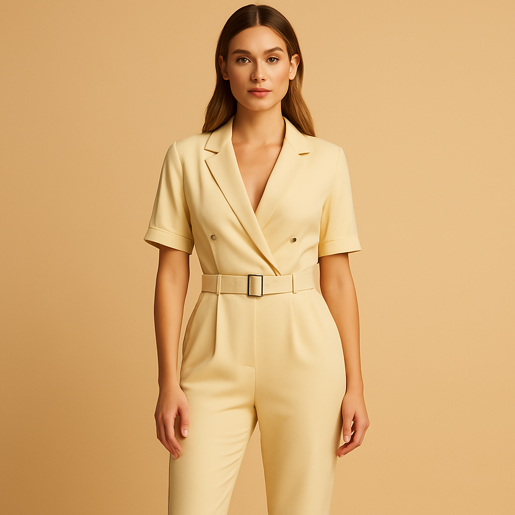 Zeyna – Moderne V-hals jumpsuit met ceintuur en uitlopende pijpen