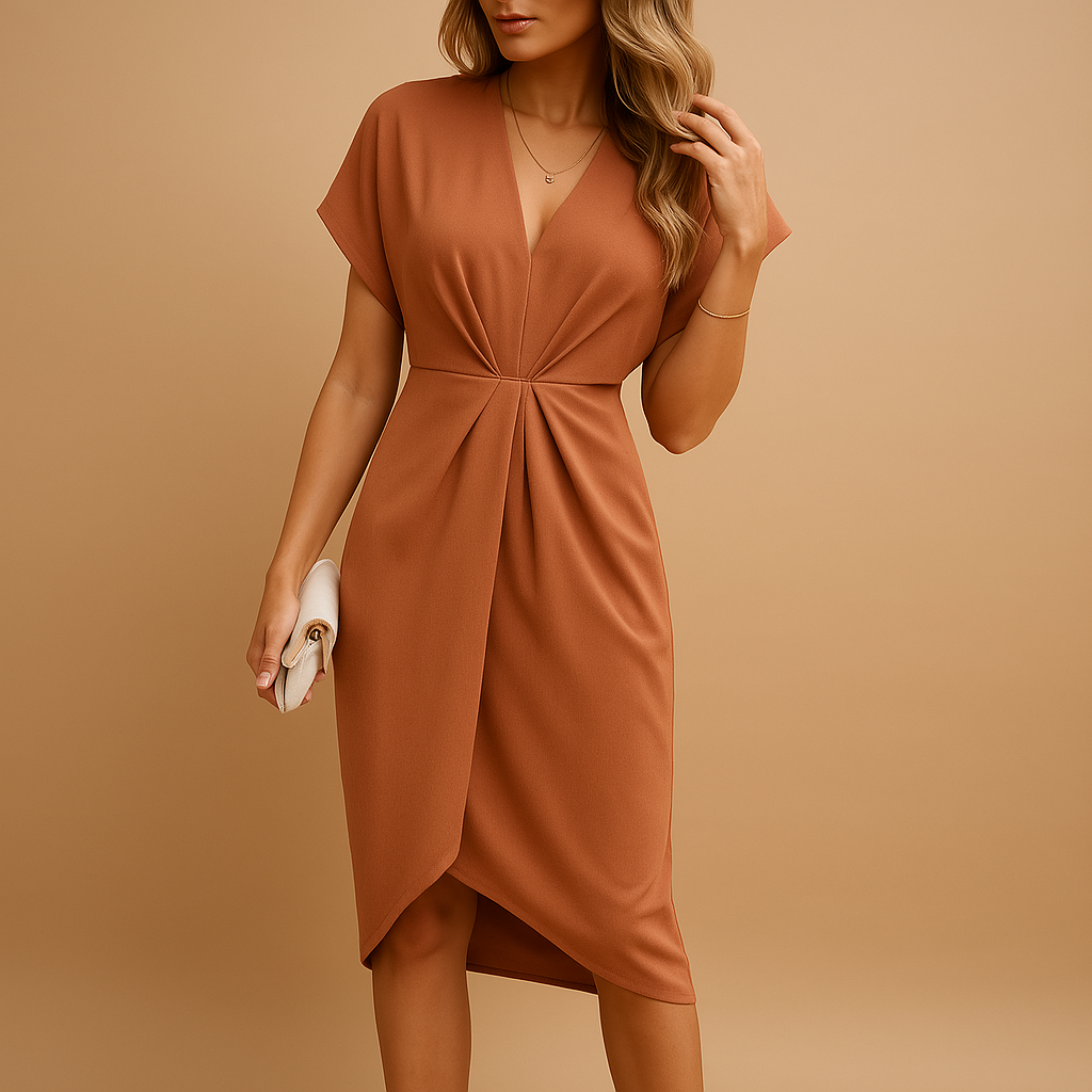Kinsley – Elegante midi-jurk met diepe V-hals en flatterende pasvorm