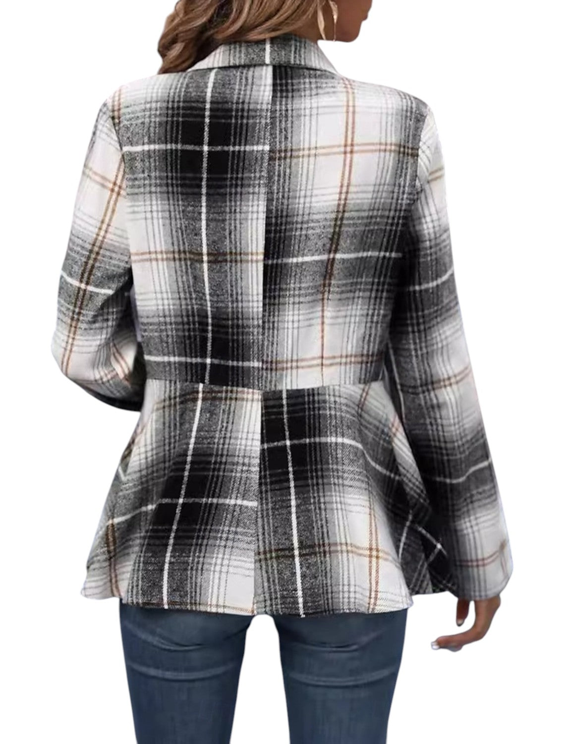 Xena - Geruite blazer met aansluitende taille, knoopsluiting aan de voorkant en uitlopende zoom