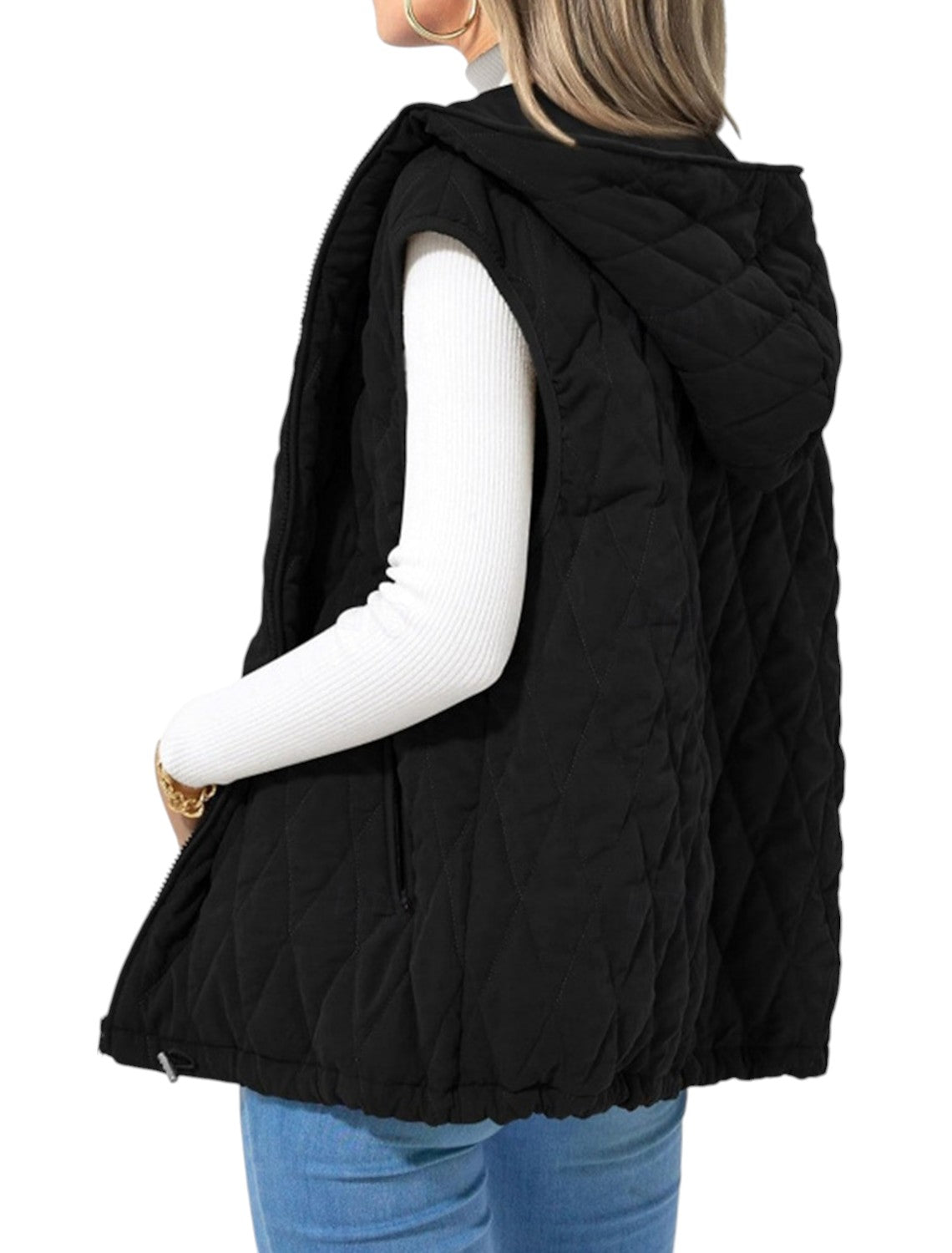 Tiffany – Gewatteerd mouwloos vest met capuchon en ritssluiting aan de voorkant