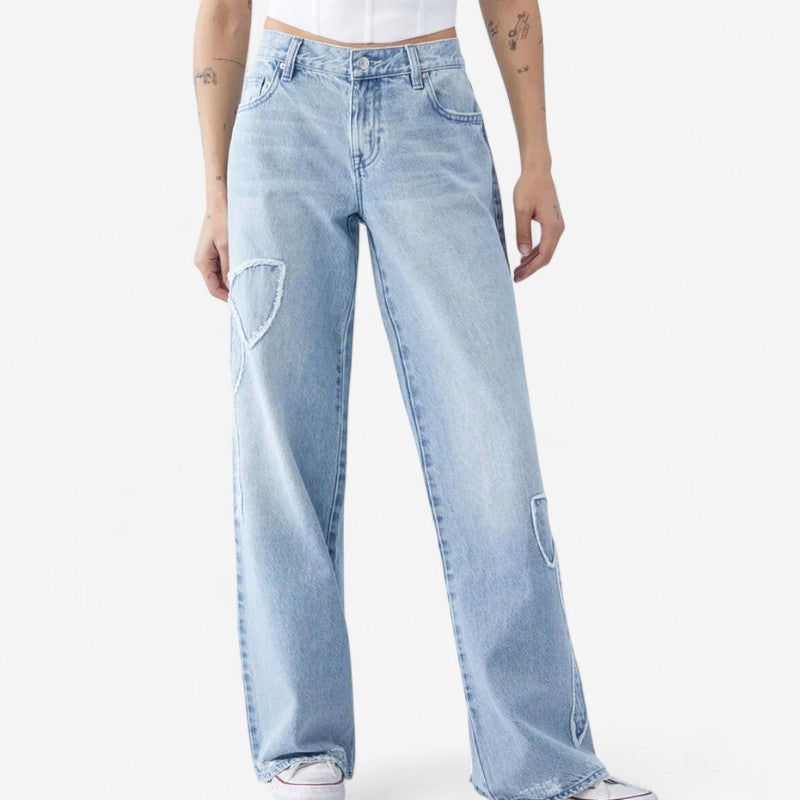 Sarah – Wijde Spijkerbroek met Borduursel en Zakken