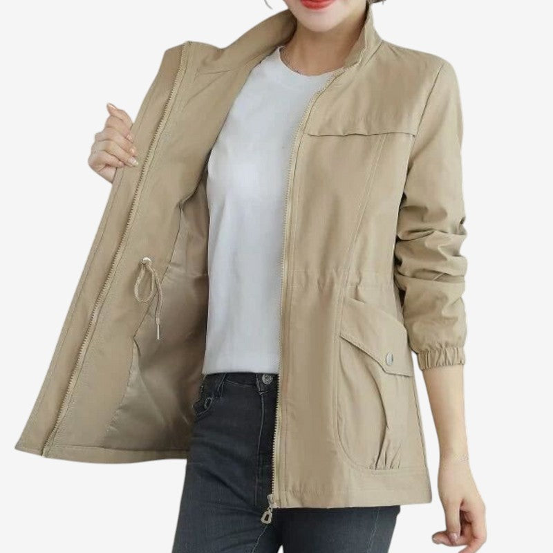 Quinn - Lange Mouw Windbreaker Jas met Opstaande Kraag en Rits Sluiting
