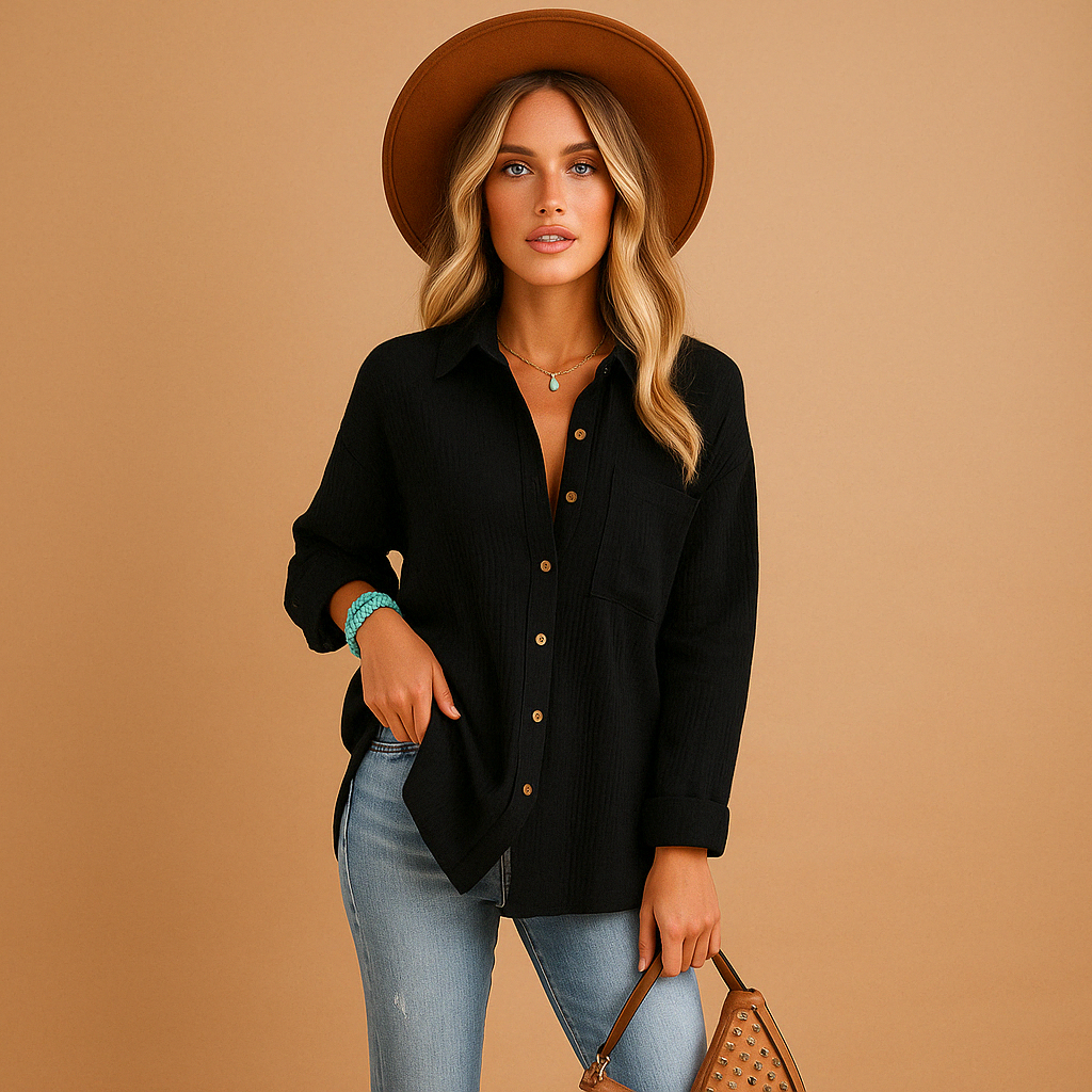 Aviana – Casual overhemd met lange mouwen, knoopsluiting en borstzakdetail