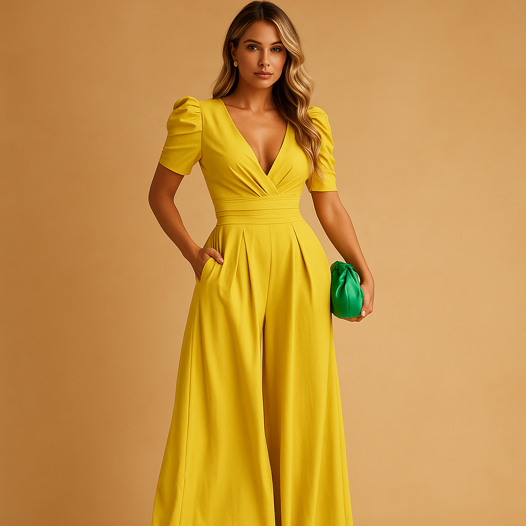 Isolde - Modren Jumpsuit met V-hals en hoog geplaatste tailleband