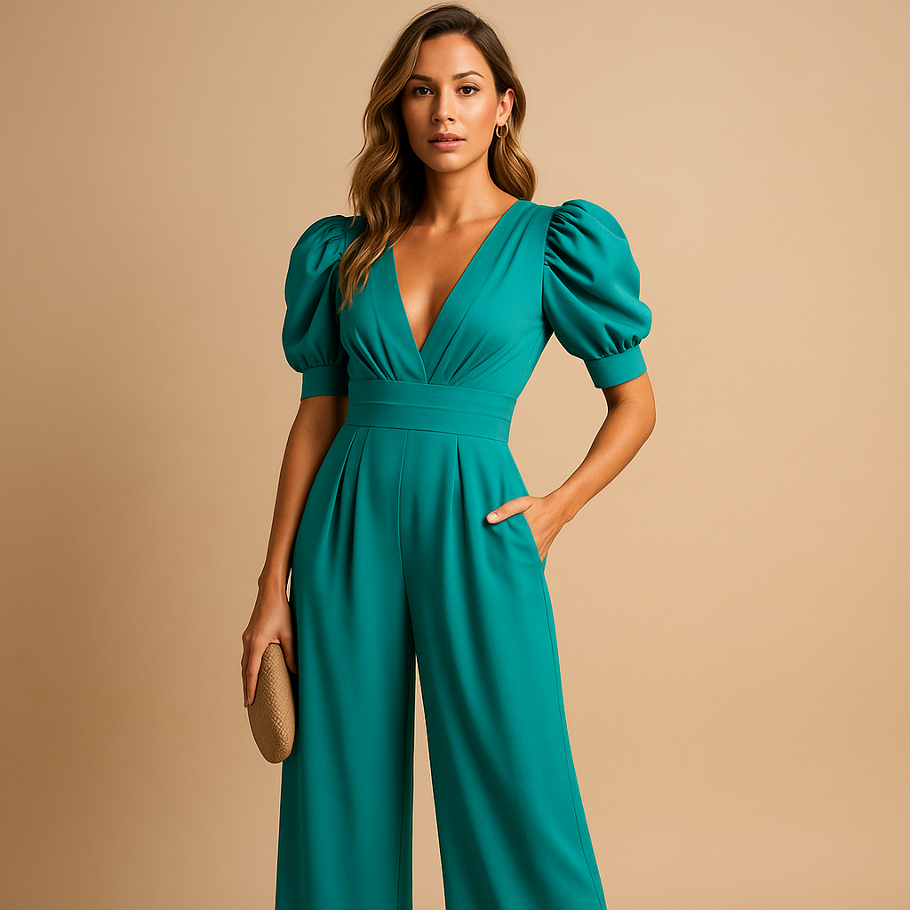 Isolde - Modren Jumpsuit met V-hals en hoog geplaatste tailleband