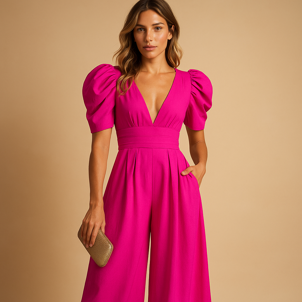 Isolde - Modren Jumpsuit met V-hals en hoog geplaatste tailleband