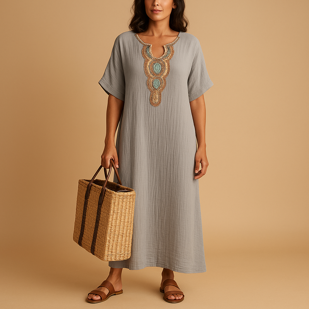 Brisa – Elegante maxi-jurk met korte mouwen en losse pasvorm
