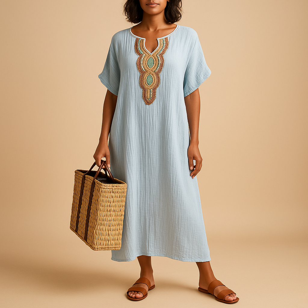 Brisa – Elegante maxi-jurk met korte mouwen en losse pasvorm