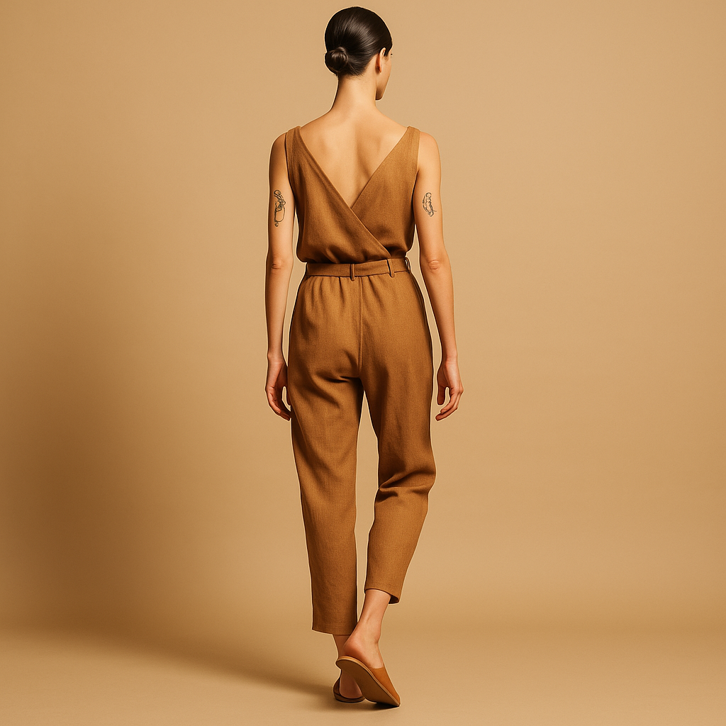 Juna – Trendy mouwloze jumpsuit met diepe V-hals en ceintuur in de taille