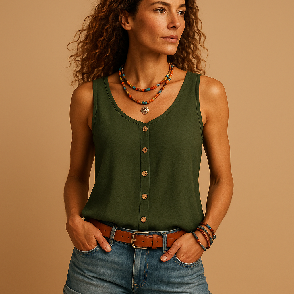 Natasha - Trendy top met diepe V-hals en knoopsluiting aan de voorkant