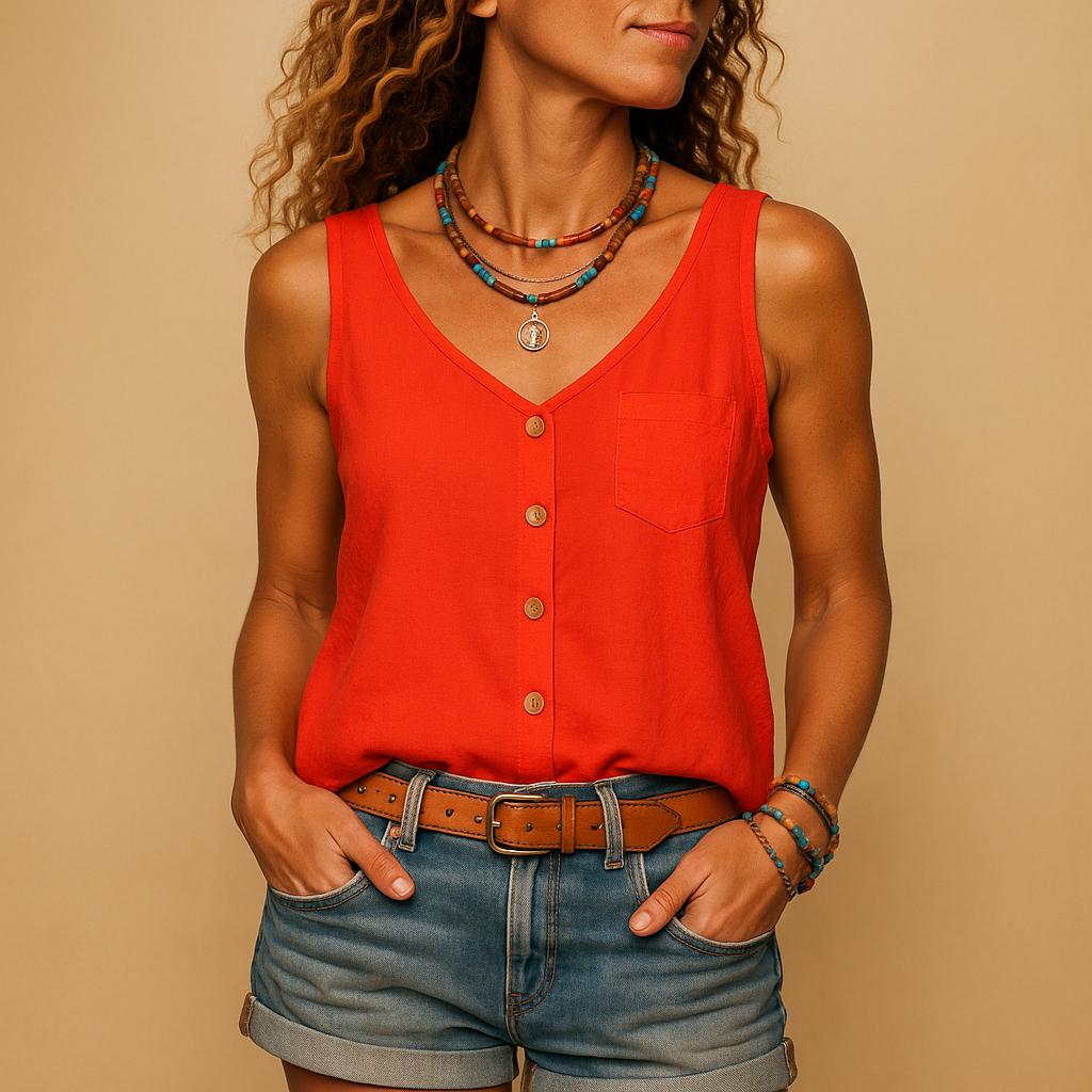 Natasha - Trendy top met diepe V-hals en knoopsluiting aan de voorkant